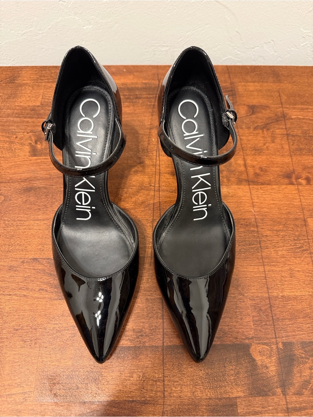 Calvin Klein Black Patent Pointed-Toe Mary Jane Heels